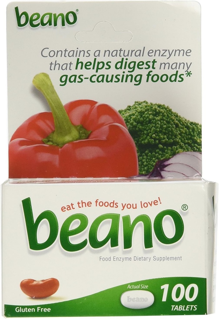 Beano Extra sterkte gaspreventie en spijsvertering ondersteuning tabletten, helpt voorkomen opgeblazen gevoel en ongemak, 100 tabletten