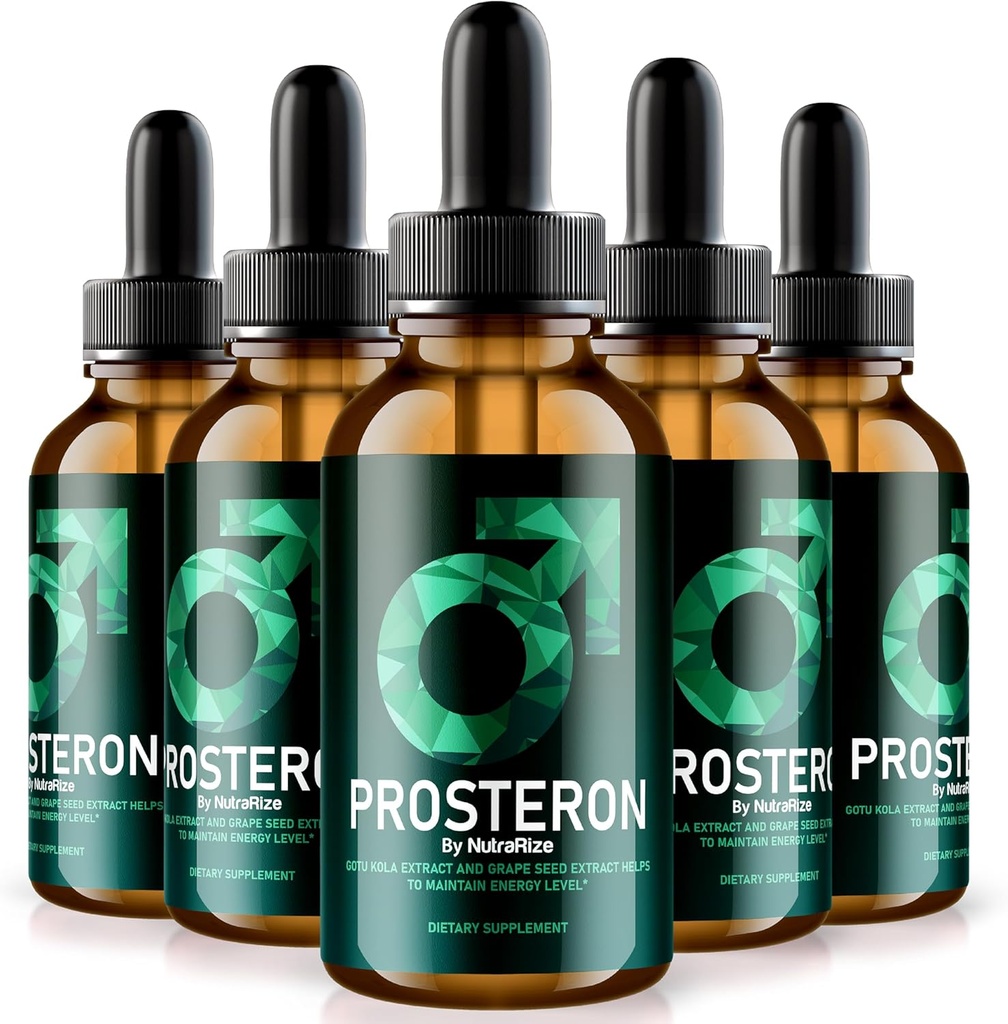 NutraRize (5 Pack) Prosteron Drops, All-Natural Prostate Health Supplement, Premium Vitamine ter ondersteuning van gezonde Circulatie, Officiële Prosteron Formule Reviews (150 Servings)