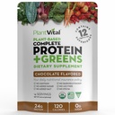 Plantvital Vegan Protein Powder Plant Based, Organic Protein Powder Chocolate 24g/0g Sugar, 12 Superfoods, Veggies, Probiotica, Raw Cocoa, Kale, Beet, Spirulina, Pea, Glutenvrije, Keto-Friendly,16oz