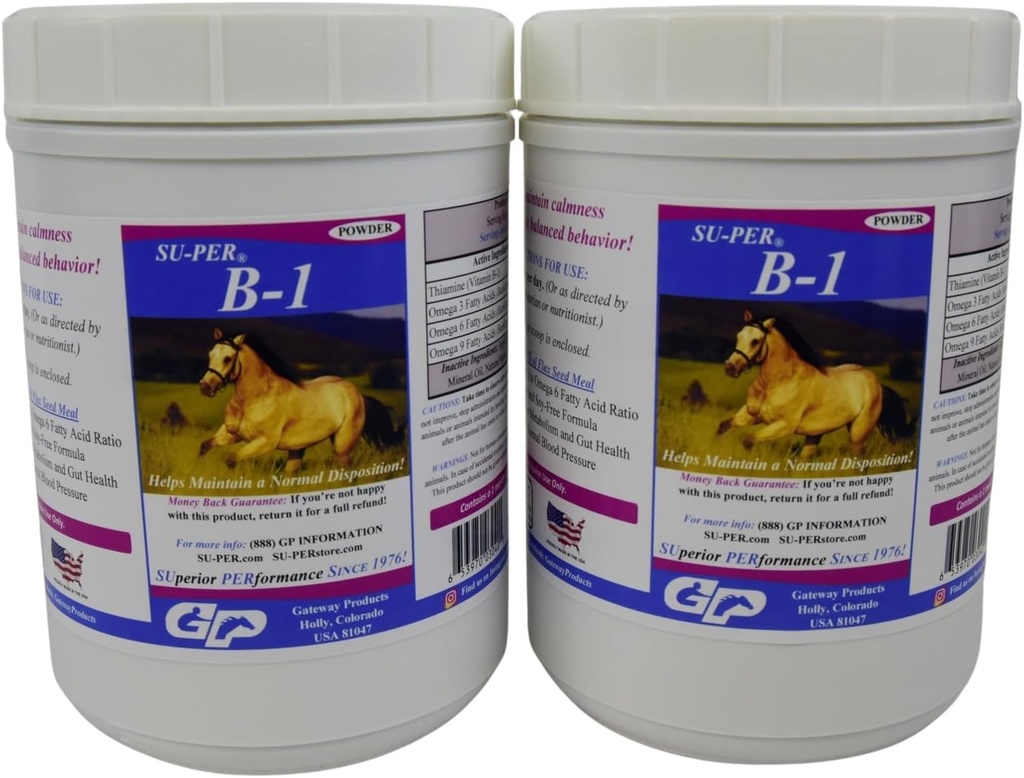 SU-PER B-1 Horse Calming Supplement - Equine Vitamine B-1 Ondersteuning Horse Calmer Powder - Appetite Booster Supplement voor paarden - 2,5 pond, (2 verpakkingen)