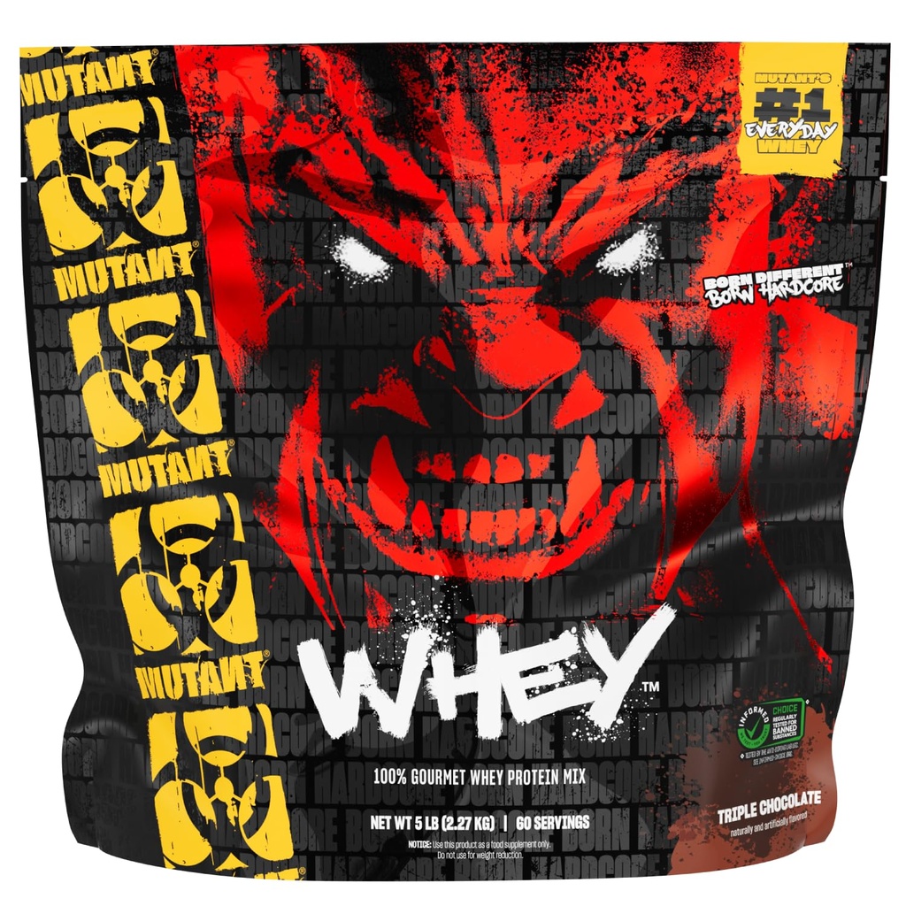 Mutant Whey – 100% Whey Protein Powder Shake, Gourmet Taste, 22g of Protein, Fast Absorbing, Easy Digesting, 5lbs - Triple Chocolate