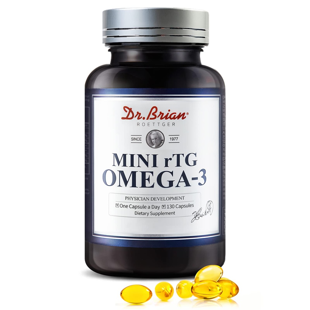 Dr.Brian Fish Oil Supplement 130 Softgel, zeer geabsorbeerd rTG Mini Omega 3 Fish Oil Capsule met EPA/DHA vetzuren Vitamine D E, 500mg rTG Omega-3 Ondersteuning Harthersenen Immune Gezondheid No Fishy Proeve