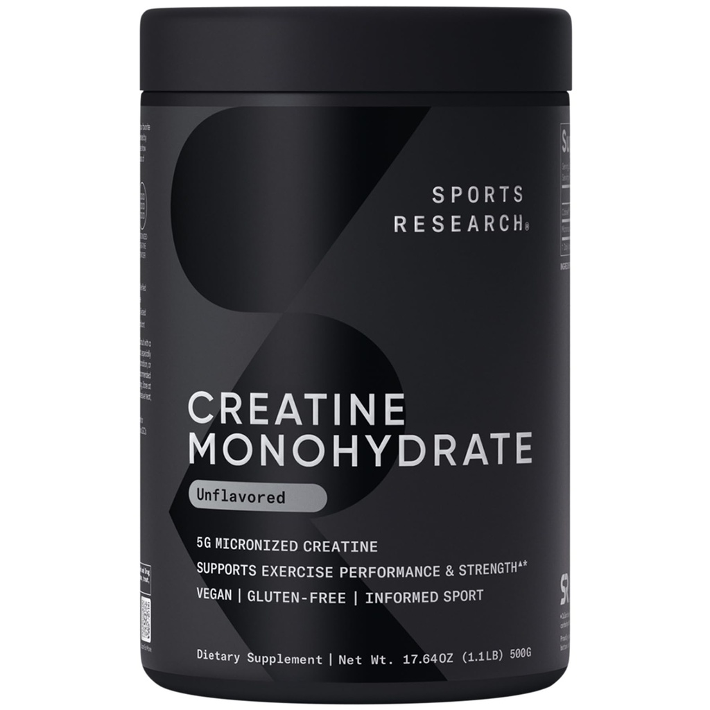 Recherche sportive Créatine monohydratée - gain de masse musculaire, amélioration du rendement et de la force et soutien récupération d'entraînement* - 5 g Créatine micronisée - 17,64 oz