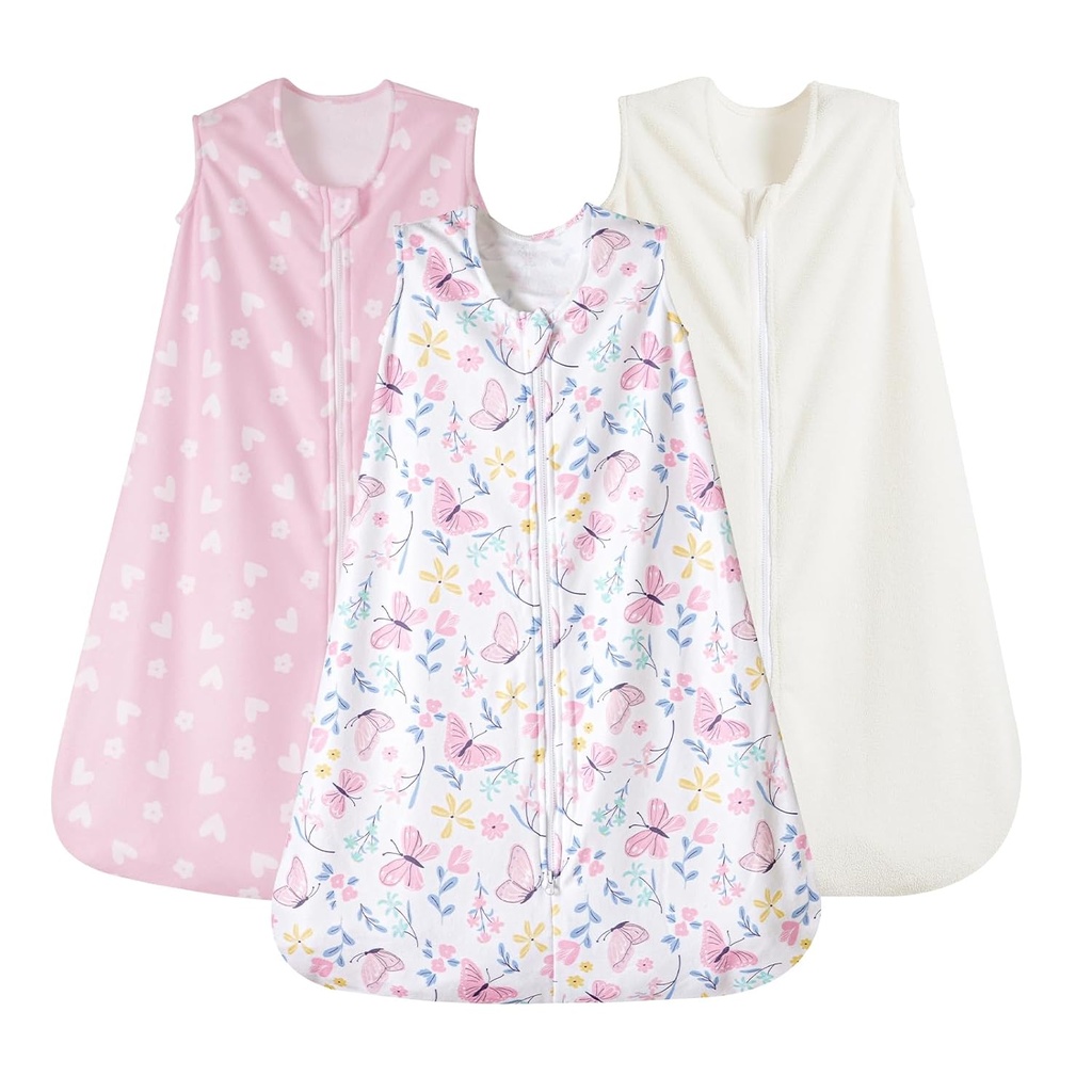 PHF 3 Pack Warm Micro-Fleece Baby Slaapzak 6-12 maanden, Zachte Baby Draagbare Deken, 2-Way Zipper Slaapzakken, Comfy Peuter Slaapzak voor meisjes, Middelgroot, Vlinder