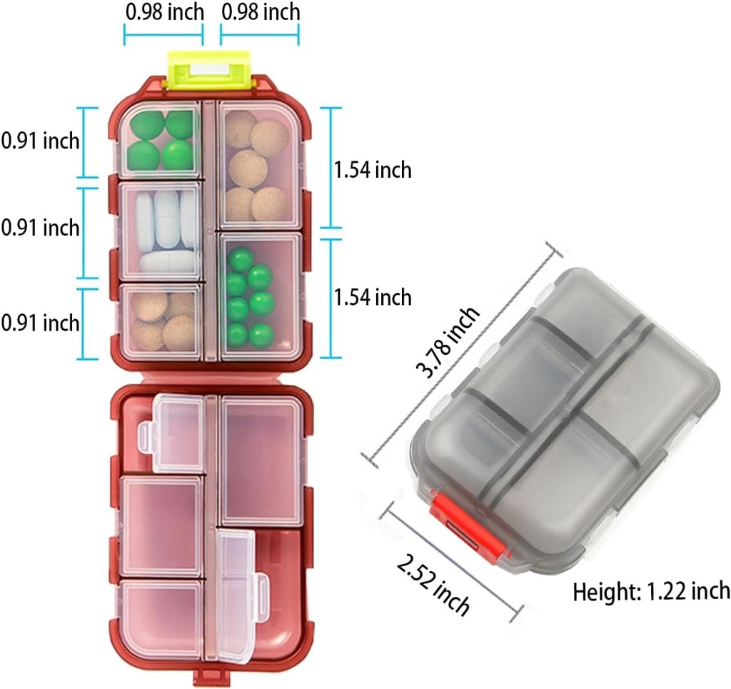 Boîte d'organisateur hebdomadaire de pilules de voyage, 10 compartiments Petit porte-cas de médecine pliante, tous les jours AM PM Morning Night Pocket Capsule de voyage distributeur pour la vitamine, huile de poisson, supplément, comprimé, gris