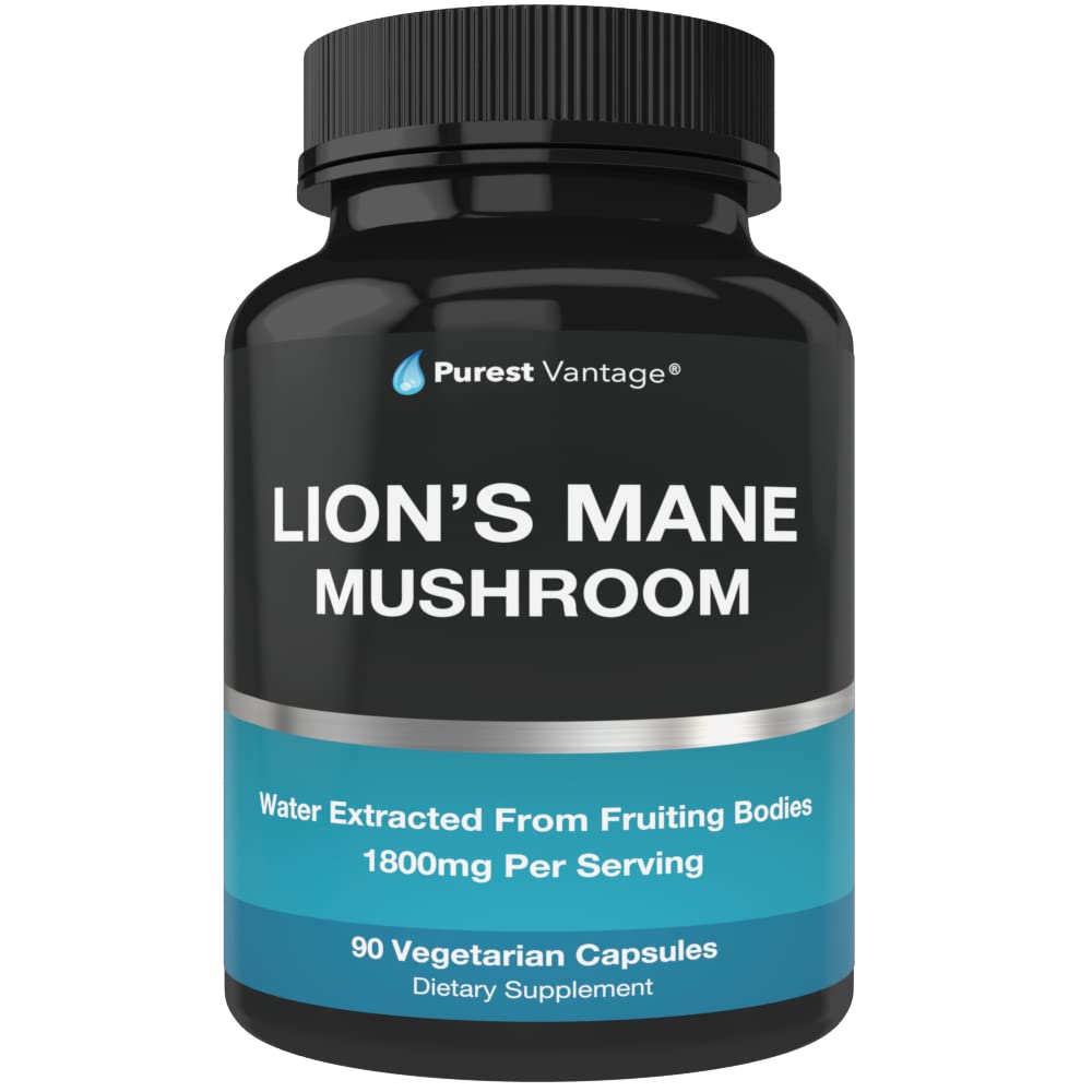 Capsules bio de champignons de la Mane de Lions - 1800mg Supplément de champignons de la Mane de Lions grandis aux États-Unis - Supplément de cerveau nootrope et soutien immunitaire - Poudre d'extrait de la Mane de Lions - 90 capsules de légumes