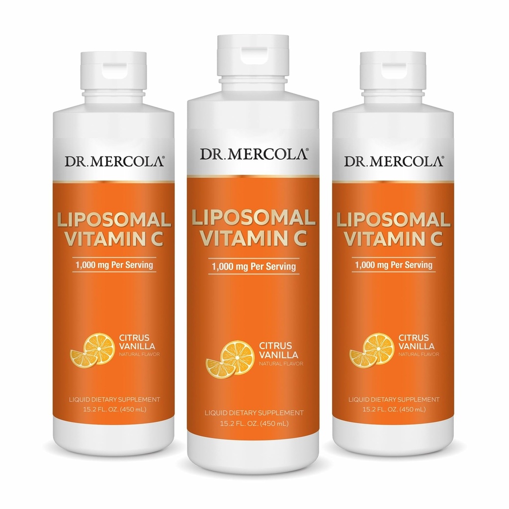 Dr. Mercola Liquid Liposomale Vitamine C - Antioxidant & Immune Support Supplement - Bevat vitamine E - GGO-vrij, glutenvrij en sojavrij - Citrus Vanille Smaak - 450 ml (30 porties) - 3 verpakkingen