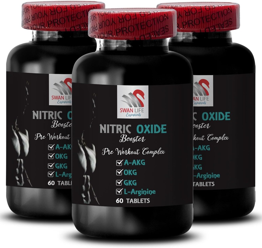 Training supplement - NITRIC OXIDE BOOSTER - stikstofmonoxide supplementen voor mannen, stikstofmonoxide booster supplement, uithoudingsvermogen supplement, uithoudingsvermogen booster, training ondersteuning, fitness energie 3 Fles 180 Tabs