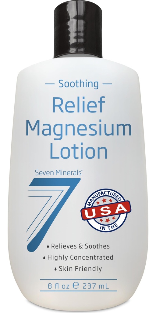Seven Minerals Magnesium Lotion for Sleep, Soothing Relief & Relaxation - Highly Concentrated Magnesium for Better Sleep, Feet & Joint Care. Non-Greasy Lotion with Skin Friendly Ingredients - 8 fl oz