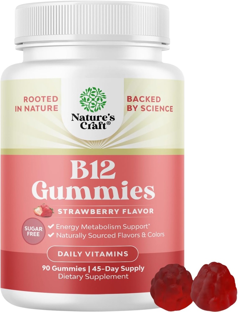 Vitamine B12 Gummies for Adults - Sugar Free Vitamin B12 1000 mcg Kauwbare Gums for Energy & Mood Support Immune & Nerves Health - Kosher Non-GMO & Gluten Free Supplement for Women & Men - 90 Tel.