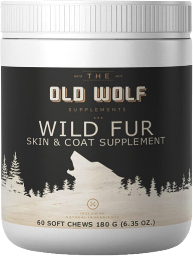 Peau de fourrure sauvage et supplément de manteau pour chiens: pour la peau démangeaison, le traitement des taches chaudes et les allergies saisonnières, réduire la literie, améliorer le brillant de manteau - 60 Chews