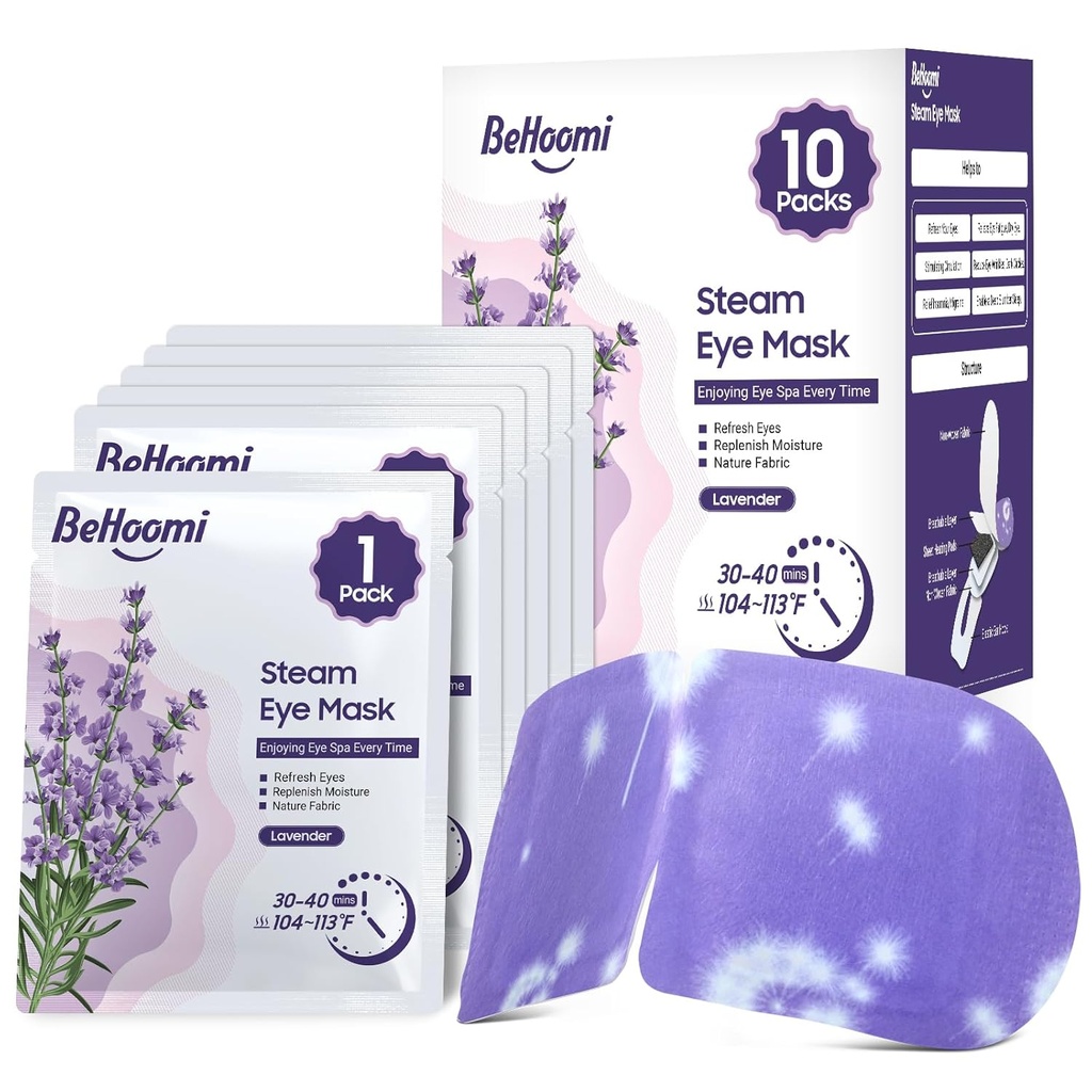 Steam Eye Mask, 10 pakjes Verwarmd Oogmasker, Zelfverwarming Wegwerpbare SPA Warm Compress voor ogen Slaapmasker, Verzachtende Moist Heat Eye Maskers, Reis Essentials & Relaxation Gifts (Lavendel geur)