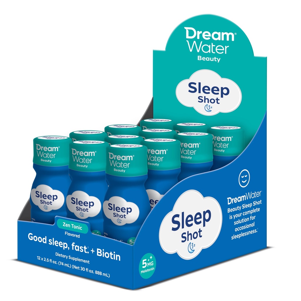 Dream Water Beauty Slaaphulp Drinksupplement; Melatonine 5mg, GABA, 5-HTP, Plus Biotine voor een gezonde huid, haar en nagels; 2,5 oz Liquid Sleep Shots, Zen Tonic 12-Count