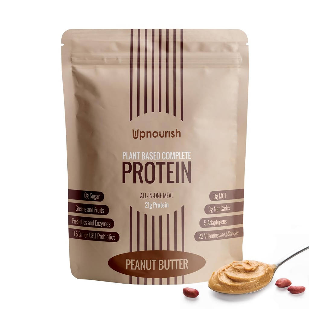 UpNourish Peanut Butter Vegan Protein Powder 54 Superfoods Powder,1,5 miljard CFU Probiotica 21g Plant Based Protein,Geen suiker Geen zuivel Geen GGO-melkvrij, Maaltijd Vervangingsshake Keto-Vriendelijk Low-Carb Diet,15 Servers