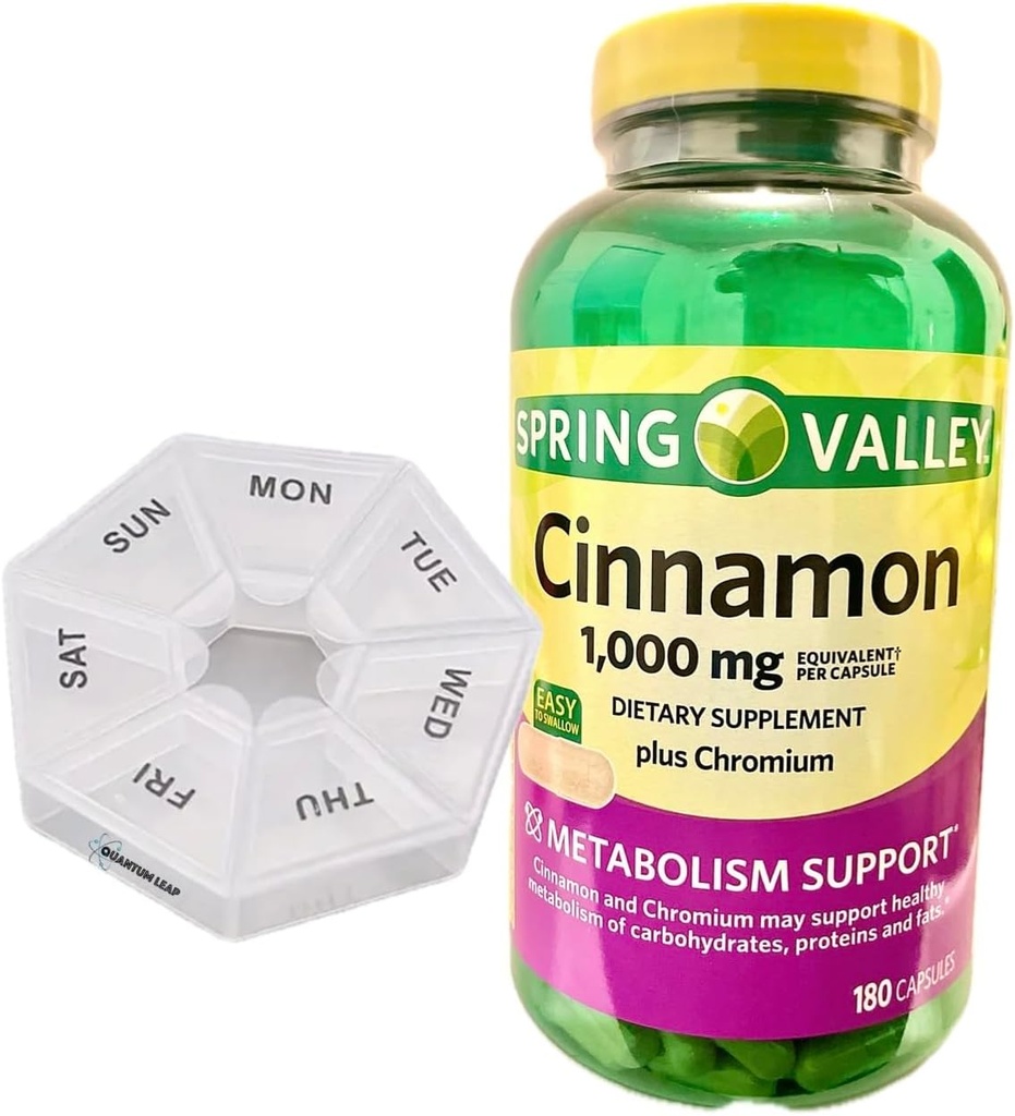 Weekly Pill Organizer, Inclusief een Spring Valley Cinnamon 1000 mg, Dieetsupplement, 180 Capsules.