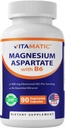 Vitamatic Magnesium aspartaat 400mg per portie - 90 Vegetarische capsules - Toegevoegd B6 voor maximale absorptie - Ondersteunt spier-, gewrichts- en hartgezondheid*