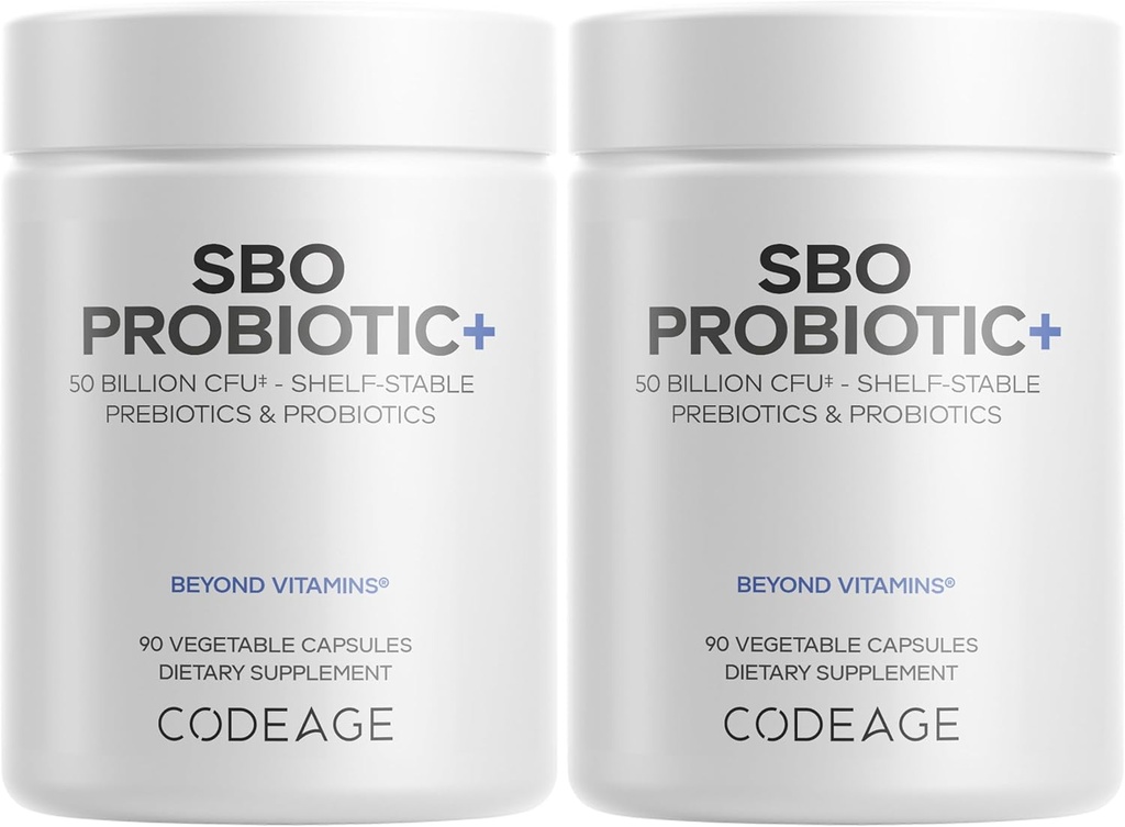 Codeage SBO Probiotica, 50 miljard CFU per portie, Multi Stain bodem gebaseerde organismen Blend en Organic Fermented Botanical Blend, Shelf Stable - 2 Pack