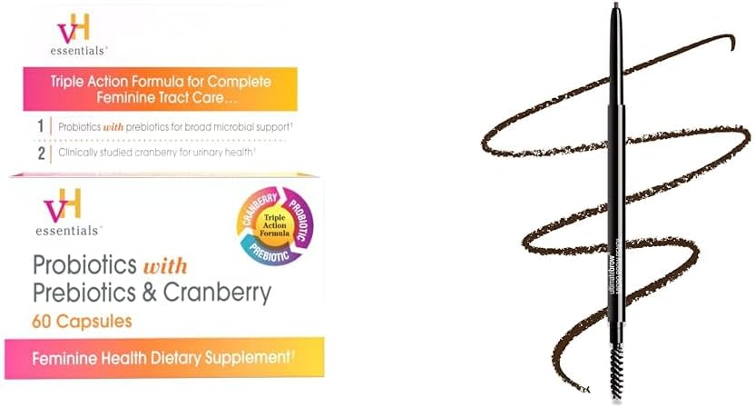 vH essential Probiotiques avec prébiotiques et supplément de santé aux canneberges féminines 60 Capsules et n wild Brow Ultimate Micro sourcils Rétractable Pencil Brun foncé Ultra Fin 1,5mm Conseil