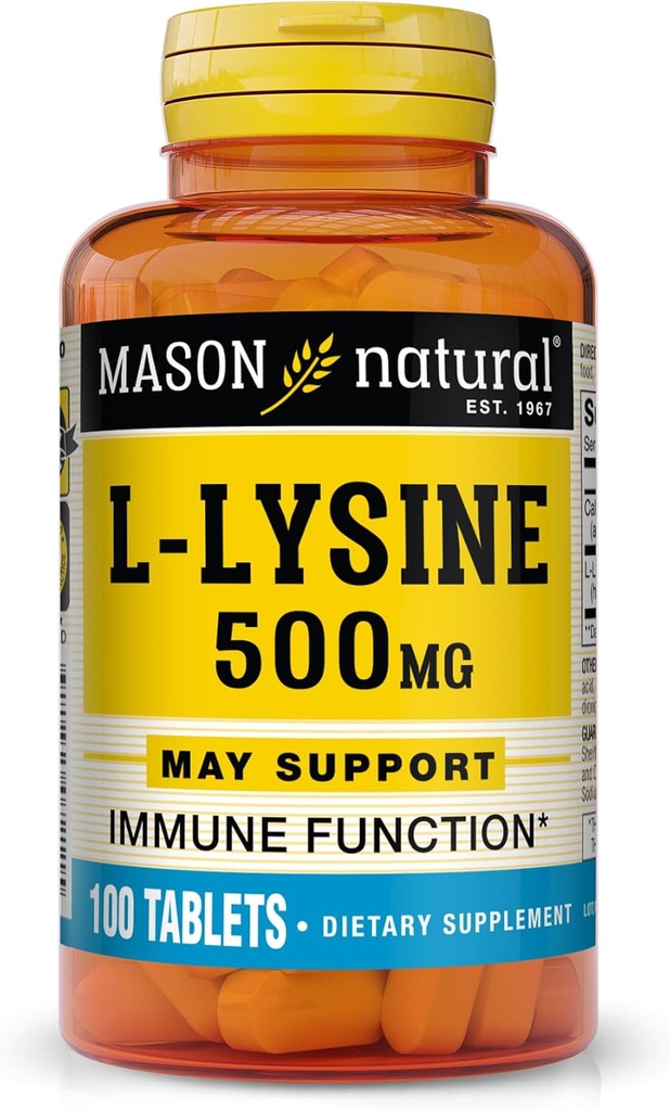MASON NATUURLIJKE L-Lysine 500 mg met Calcium - Verbeterde Immuunfunctie, Verbeterde Nutriënt Absorptie, Essentiële Aminozuur, 100 tabletten
