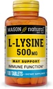 MASON NATUURLIJKE L-Lysine 500 mg met Calcium - Verbeterde Immuunfunctie, Verbeterde Nutriënt Absorptie, Essentiële Aminozuur, 100 tabletten