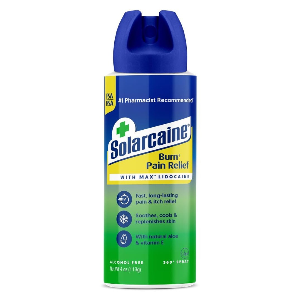 Solarcaine Aloë Sunburn Relief Spray met 4% lidocaïne - Na zonverzorging verlichting voor brandwonden, scrapes en jeuk - Aloë Spray om te kalmeren, koel & Replenish Skin - 4oz