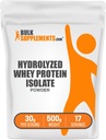 BulkSupplements.com Poudre d'isolat de lactosérum hydrolysé - Protéine de lactosérum isolé - Sans aromatisé et sans gluten, 30g par portion, 500g (1,1 lb) (paquet de 1)