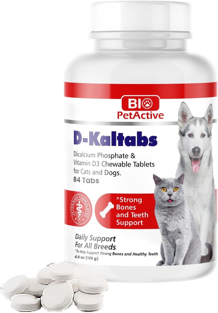 D-Kaltabs Fosfor, Calcium Vitamine D3 Supplement voor honden en katten, Prenatale huisdiervitaminen, Dagelijkse Pet-Tabs, Sterke Nagel, Tanden Ondersteuning, 84 Kauwtabletten