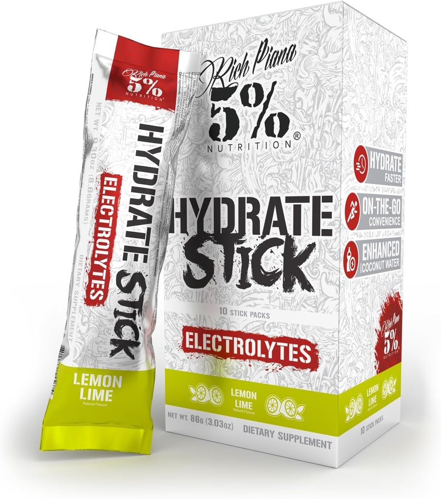 5 % Nutrition Hydrate Stick Packs Hydratation Sport Electrolyte Powder Packs avec de l'eau de coco (Lémonade de bleuets + Lime de citron)