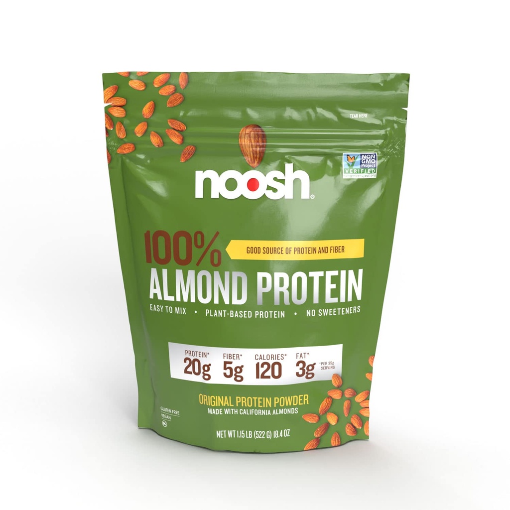 NOOSH Plant Based Amandel Proteïne Poeder Unflavored 35 Gram - Veganist, Alle natuurlijke ingrediënten, Non-GMO, Glutenvrij, Kosjer, Pindavrij, Sojavrij, Melkvrij (Unflavored)