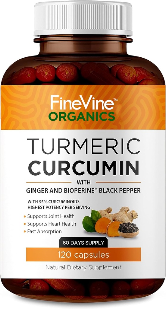 Kurkuma Curcumine met BioPerine Black Pepper en Gember - Made in USA - 120 Vegetarian Capsules for Advanced Absorptie, Gezamenlijke Ondersteuning