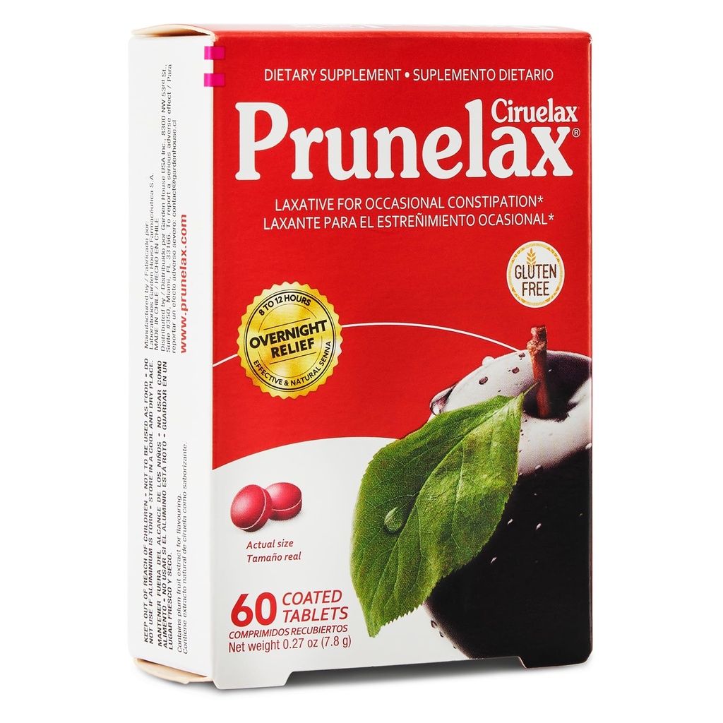 Prunelax Ciruelax Regular Strength Laxative Mini Tablets - Overnight Relief for Occasional Constipatie, Senna Extract, Vegan & Gluten-Free, Gentle Relief - 60ct