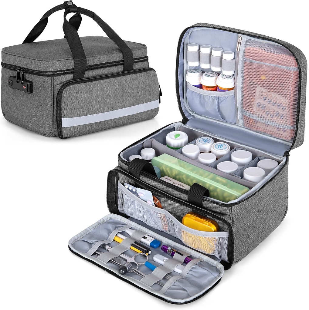 CURMIO Pill Organizer Entreposage, boîte de verrouillage des médicaments pour l'organisateur de pilules et fournitures médicales, gris (conception brevetée)