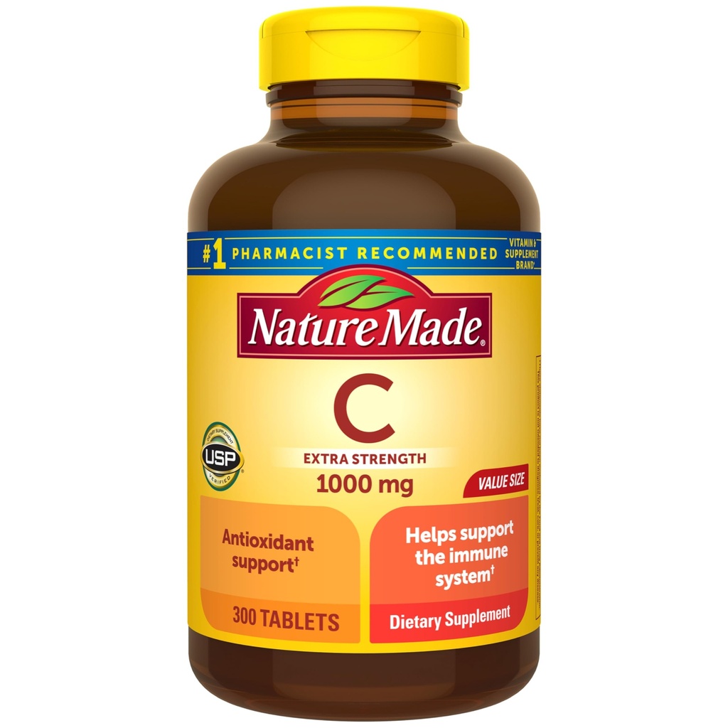 Nature Made Extra Strength Vitamine C 1000 mg, Dieetsupplement voor Immune Support, 300 tabletten, 300 dagen Levering