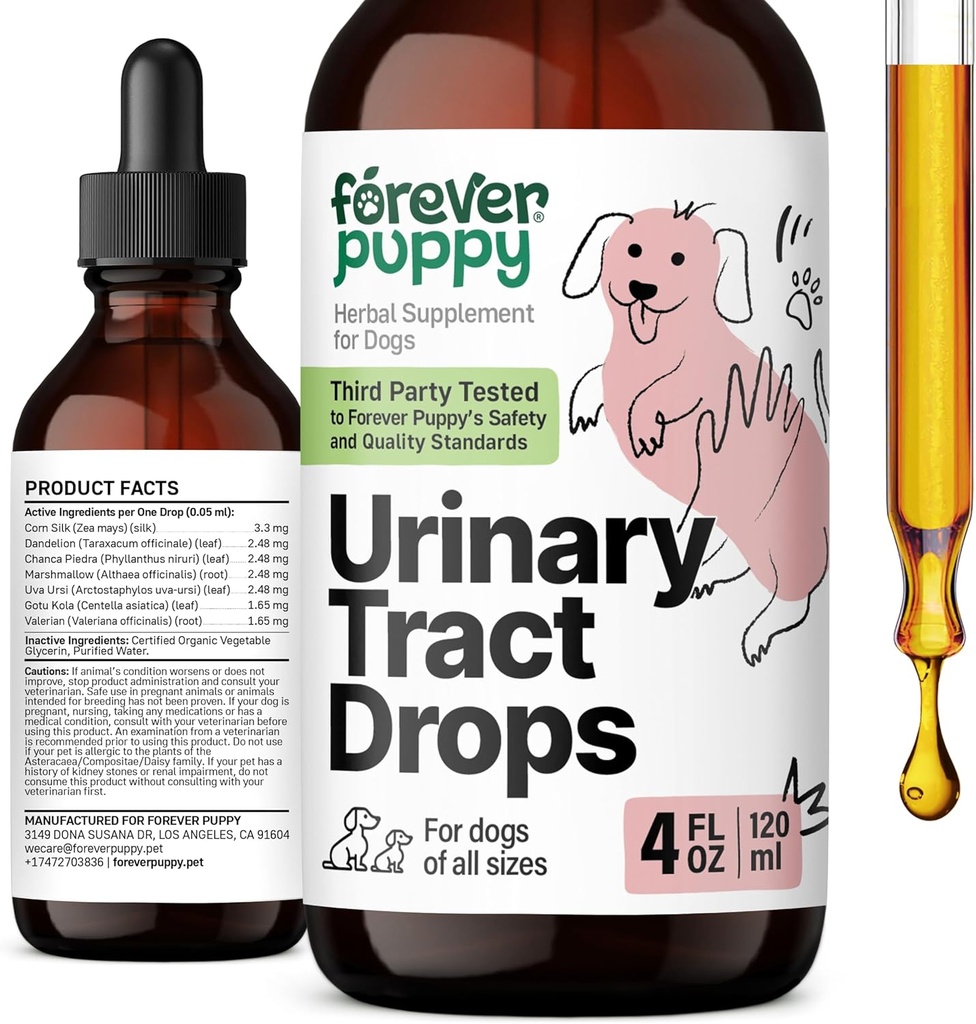 Forever Puppy Urinaire Tract druppels voor honden - Bladder ondersteuning w / Corn Silk & Chanca Piedra Stone Breaker - Hondenvoeding Supplementen voor Nierondersteuning - Urinaire Tract Vitaminen en Supplementen - 4 oz