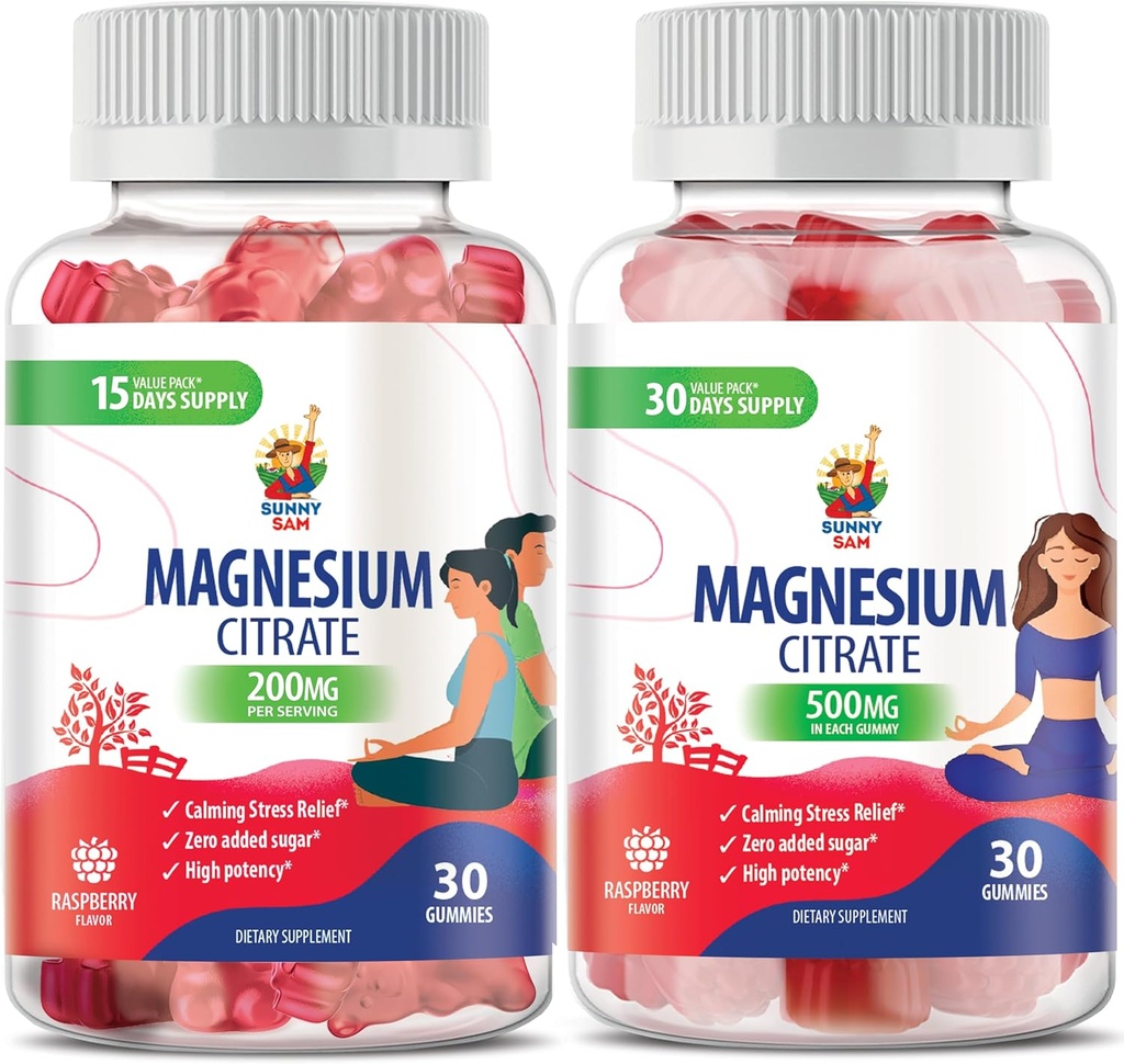 Gommies de magnésium pour les adultes - 500mg et Gommies de magnésium pour les adultes - 100mg.