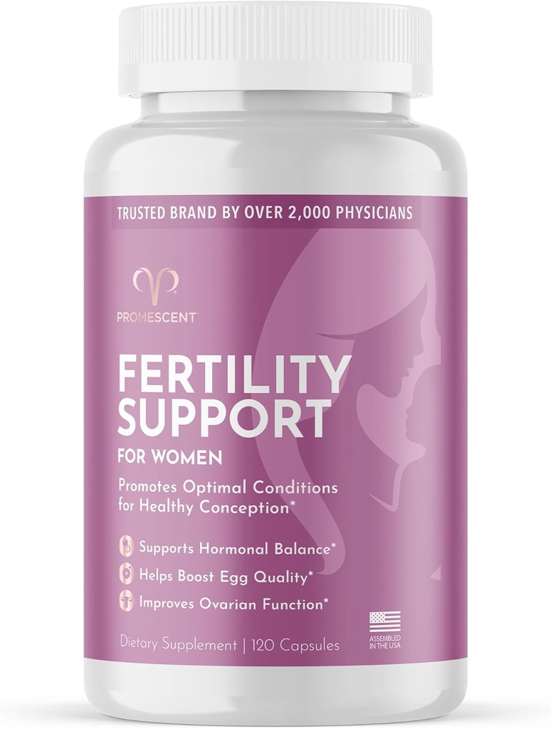 Promescent vruchtbaarheidssupplement voor vrouwen met prenatale vitamines Foliumzuur, ijzer, vitamine C/D/B6/B12, zink, Selenium & Ashwagandha ter ondersteuning van gezonde ovulatie Conceptie & zwangerschap, 120 capsules