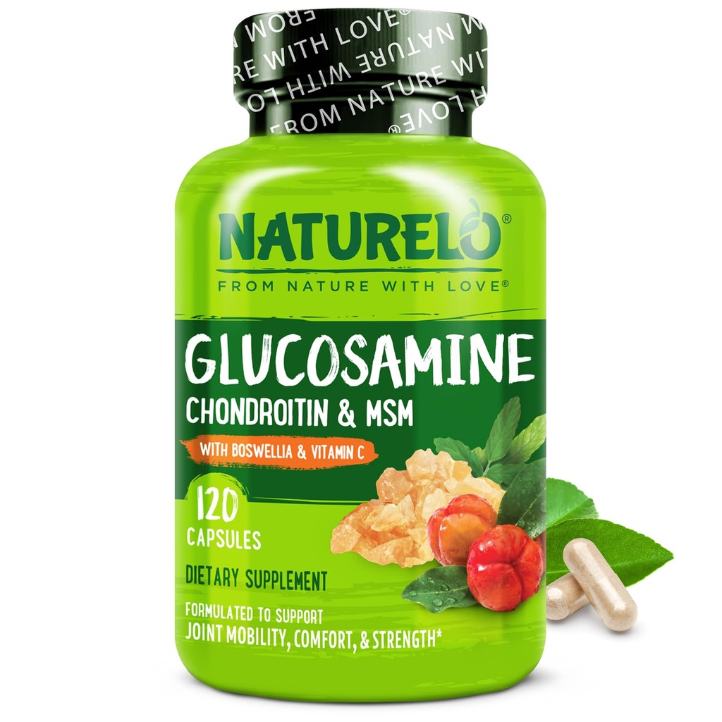 NATURELO Glucosamine Chondroitin MSM met Boswellia en vitamine C - Supplement voor gezamenlijke comfort, mobiliteit en sterkte - 120 capsules
