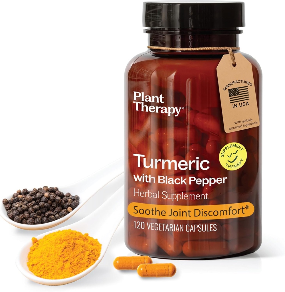 Plant Therapie Kurkuma Black Pepper Supplement Capsules vervaardigd in de VS 4 Maand Supply ondersteunt Joint and Muscle Health Supplements for Women & Men 120 Vegetarian Capsule