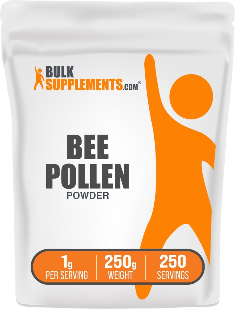 BulkSupplements.com Poudre de pollen d'abeille - Supplément super-alimentaire, supplément de pollen d'abeille, pour le soutien immunitaire - Sans gluten, 1g par portion, 250g (8,8 oz) (paquet de 1)