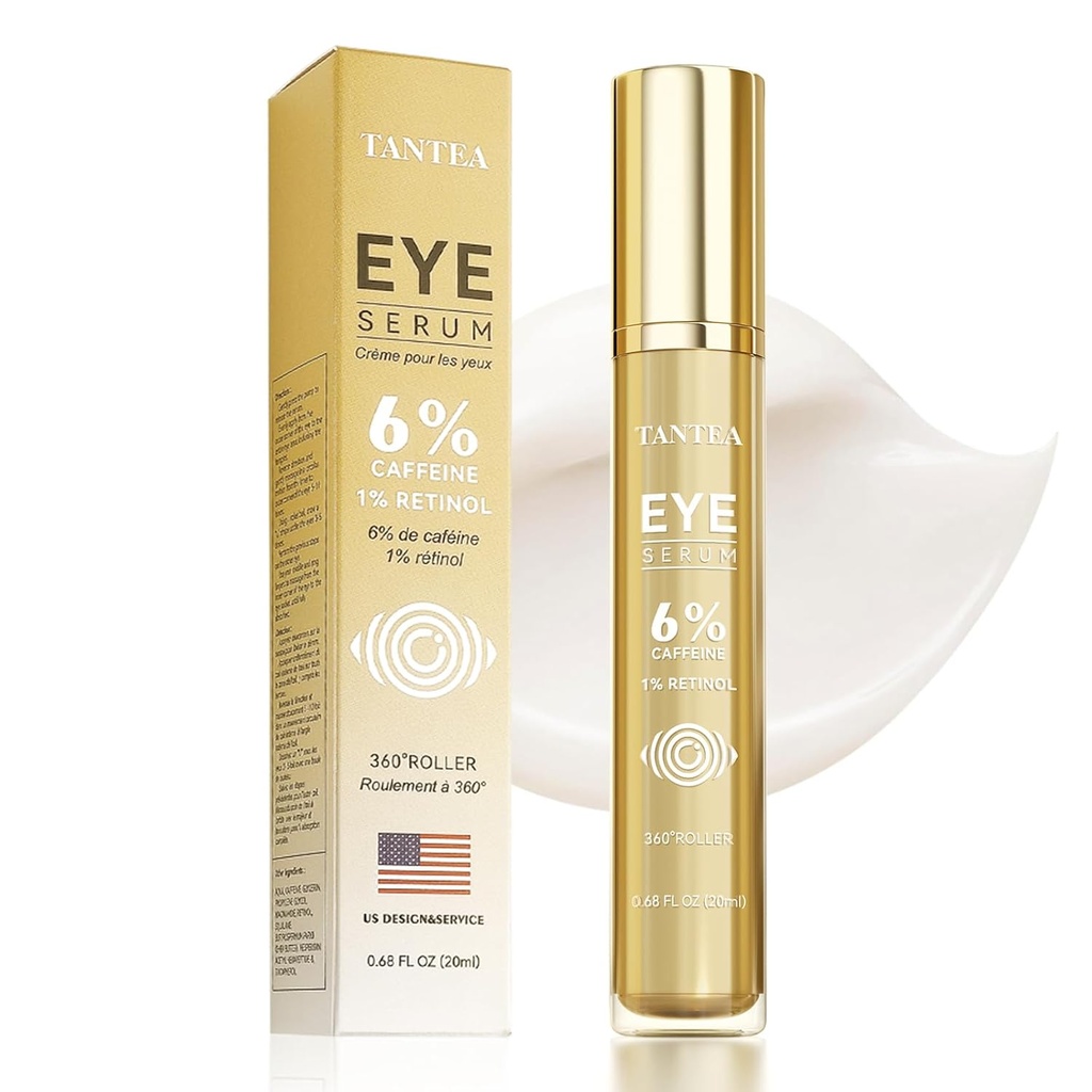 6% Cafeïneoogcrème voor Puffy Eyes & Dark Circles, Eye Serum met 1% Retinol voor rimpels Tassen onder de ogen Anti-aging