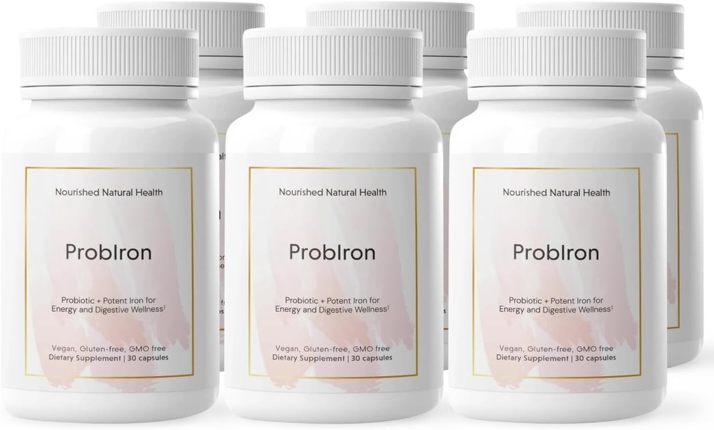 Gevoede natuurlijke gezondheid Probron - Vrouwen Probiotica + IJzer Supplement Gebost met vitamine C en koper - Vegan formule voor energie en spijsvertering Wellness - 180 capsules