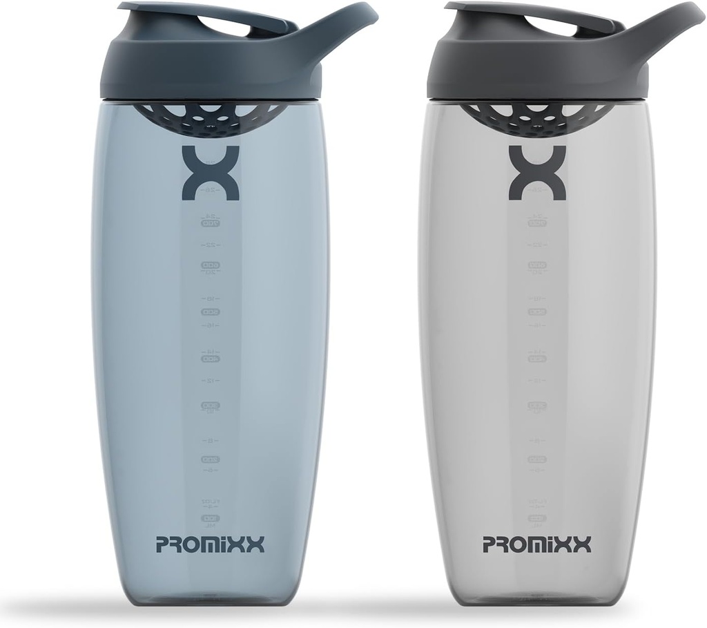 Bouteille Promixx Pursuit Protein Shaker (32 oz) – Mélangeur silencieux sans bille, filet de protection, BPA/BPS & ECOZEN sans phtalate – Coupe facile à nettoyer pour les smoothies pré- & post-entraînement