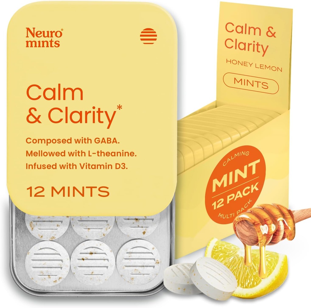NeuroGum Calm & Clarity Mints (144 stuks) - Suikervrij met L-theanine + GABA + Vitamine D3 - Nootrope Hersensupplementen voor het geheugen - Verbetert kalmte, stressverlichting voor mannen en vrouwen - Honey Lemon
