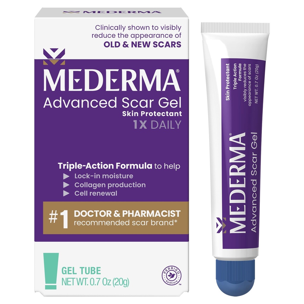 Mederma Advanced Scar Gel - Behandelt oude en nieuwe littekens, vermindert de verschijning van littekens van acne, chirurgie, brandwonden, letsel & Stretch Marks, 0,70 Oz (20g)