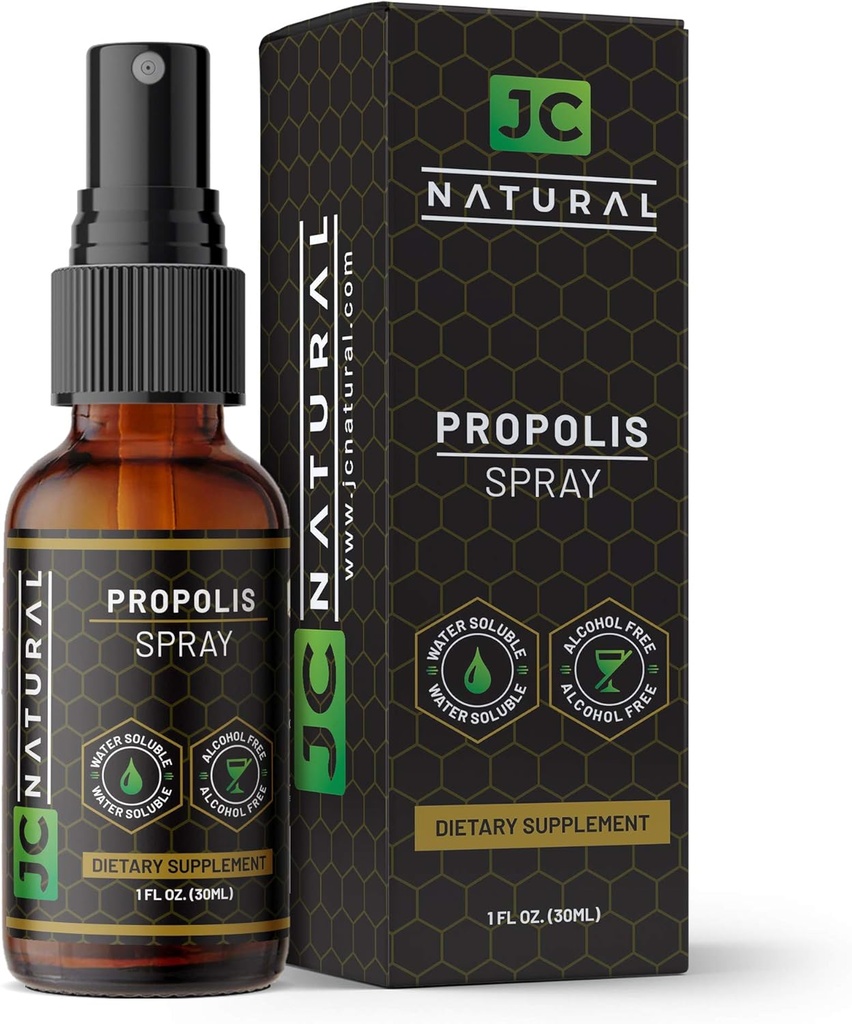 Propolis Throat Spray - Wateroplosbaar, Alcoholvrij. Natuurlijke Immune Ondersteuning. Bestrijdt schadelijke organismen, krachtige antioxidant- 1 fl oz (30ml) door JC Natural x CGM Labs