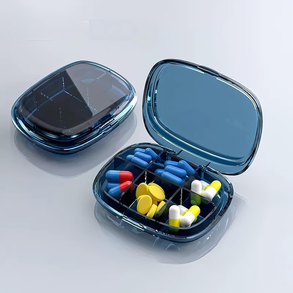 Pill Organizer quotidien, 6 compartiments Portable Pill Case, Portable Pill Dispenser, Humidité-Proof Pill Box pour tenir des suppléments, vitamines, huile de foie de morue et médicaments... (Clean-Blue)