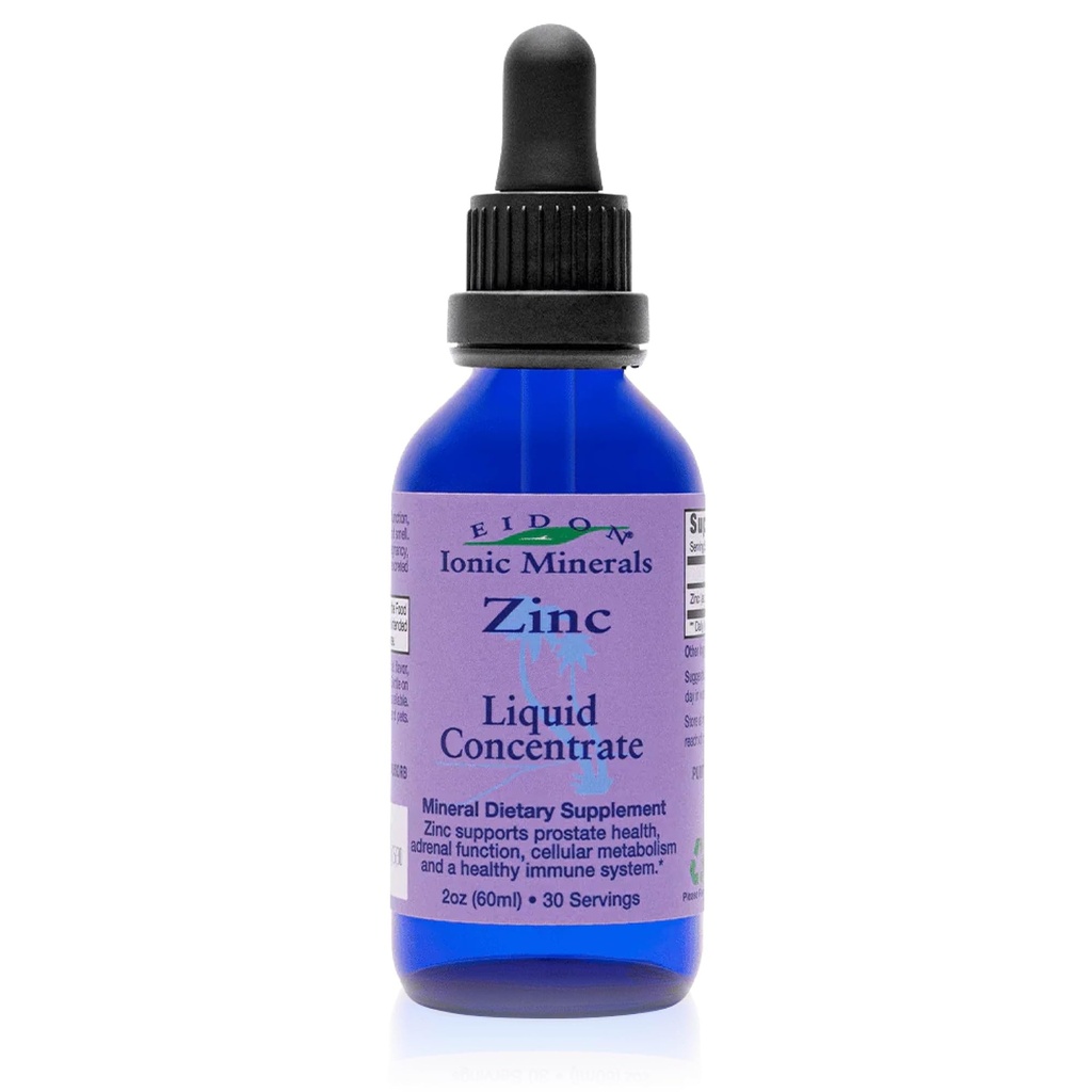 Eidon Ionische Mineralen Liquid Zink Concentraat - Ionische Zink Supplement Drops voor volwassenen en kinderen, ondersteuning immuunsysteem, haar en huid, lever en nier gezondheid, Verlicht stress - 2 oz