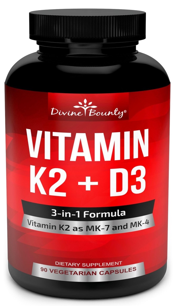 Vitamine K2 (MK7 & MK4) met D3 supplement - Vitamine K & D als MK-7 100mcg, MK-4 500mcg en 5000 IE vitamine D3 3-in-1 formule - Bone and Heart Support - 90 niet-GMO Vegetarische Capsules