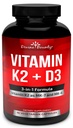 Vitamine K2 (MK7 & MK4) met D3 supplement - Vitamine K & D als MK-7 100mcg, MK-4 500mcg en 5000 IE vitamine D3 3-in-1 formule - Bone and Heart Support - 90 niet-GMO Vegetarische Capsules