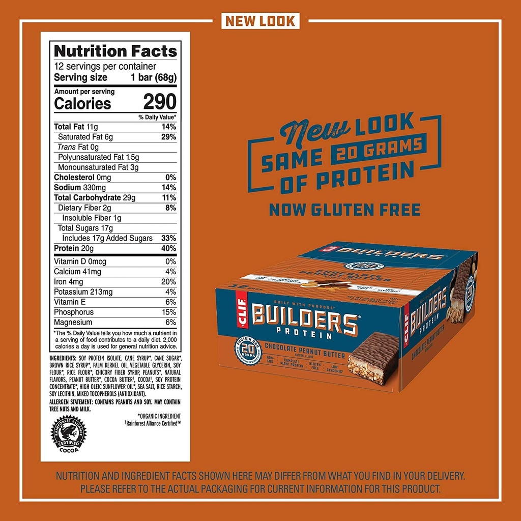 CLIF BUILDERS - Proteïnerepen - Chocolade Pindakaas smaak - 20g eiwit (2.4 Ounce, 12 Tellen) (Nu Glutenvrij)